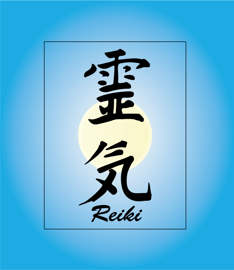 Reiki logo with blue background.